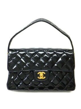 Chanel Double Face Bag 26 Quilted Patent Leather Black Gold